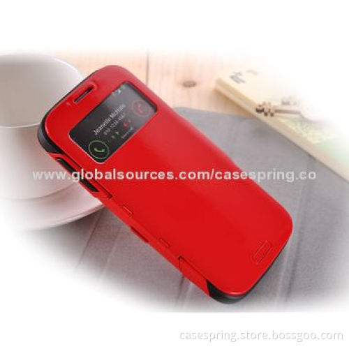 Wake-up Flip Leather Battery Case Cover for Samsung Galaxy S4, with Window Design